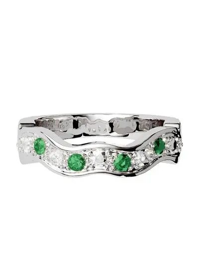 14ct White Gold Diamond & Emerald Stackable Wedding Band